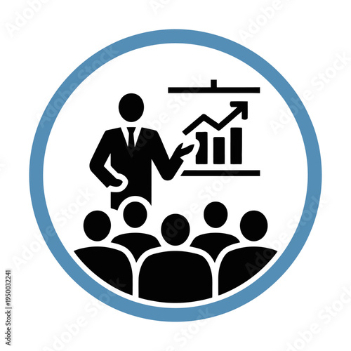 Vector of a businessman presenting a progress chart to an audience