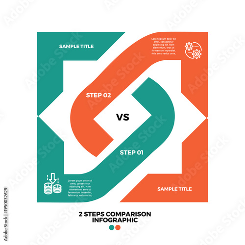 Venn diagram arrow infographic 2 step circular comparison, for presentation templates, web, posters, banner, annual, brochure etc. Vector editable eps