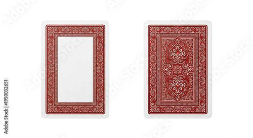 Foto Red ornate playing card backs on transparent background