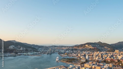 Time lapse video of Nagasaki city view from dusk to night with zoom out(View from Mt. Nabekanmuri Park)