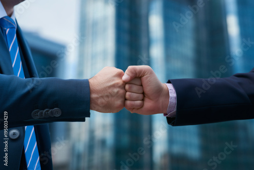 Close-up of a businessman in a suit shaking hands for cooperation