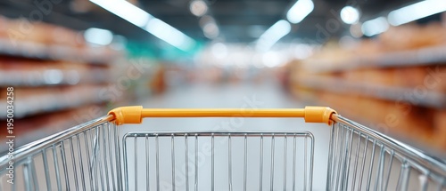 Aisle Ready Shopping Cart In Bright Supermarket