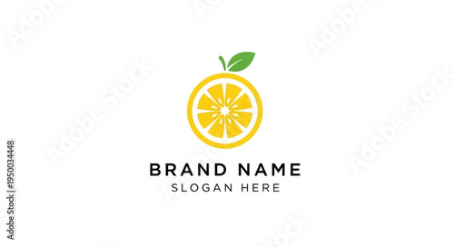 Fresh Lemon Slice Logo Design with Brand Name and Slogan.