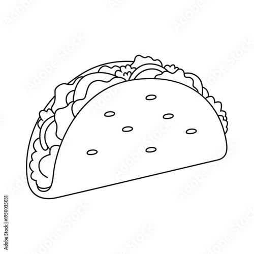 Doner with meat, salad, and vegetables. Traditional Turkish street food. Coloring element. Outline vector illustration isolated on a white background