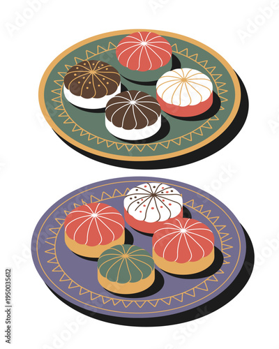 A graphic of two plates of assorted desserts