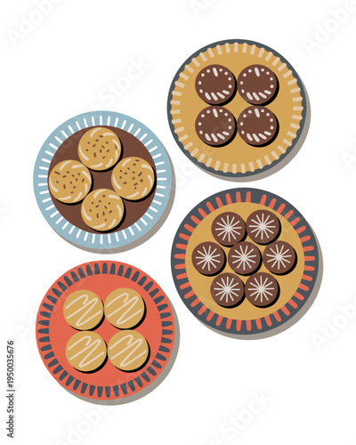 A group of plates with different types of cookies