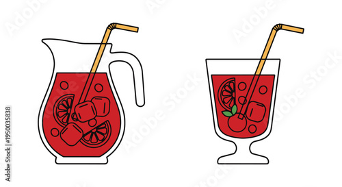 Summer Virgin Sangria Line art soft pastel abstract design vector