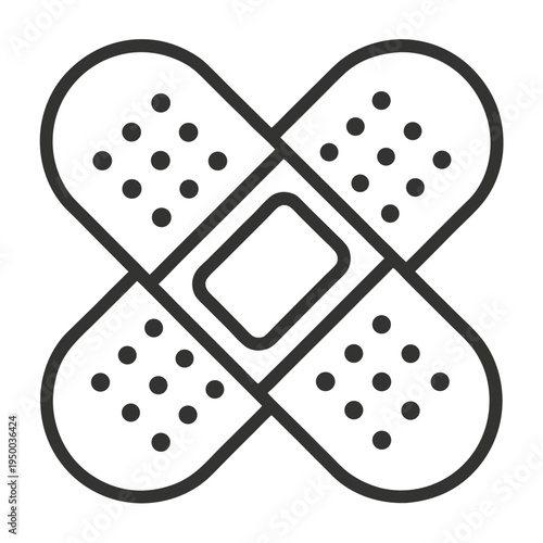 Four adhesive bandages crossed in an X shape, medical first aid symbol