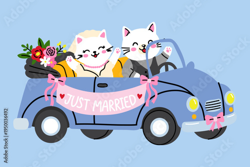 Adorable Cat Bride and Groom Just Married Scene