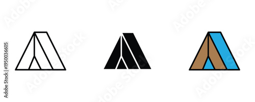 Camping tent icon set. Outdoor adventure shelter, forest tourism, and summer camp symbols. Vector Illustration.