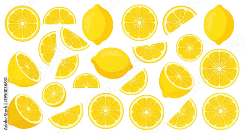 Fresh Yellow Lemons Collection: Whole and Sliced Citrus Fruits