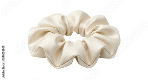 Cuadro en lienzo Elegant cream silk hair scrunchie on transparent background