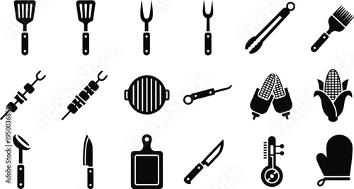 Barbecue Utensils and Food Icons Set grill