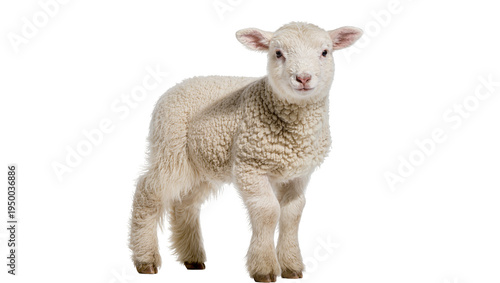 Fotografi Isolated adorable young lamb standing and looking at camera on a clean backgroun