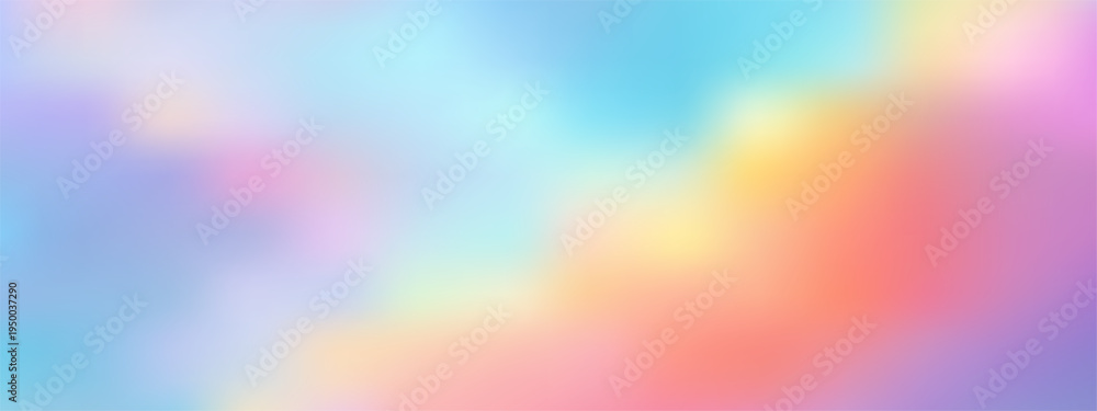 Fototapeta premium Dreamy pastel rainbow background with soft gradient colors. Magical unicorn-themed backdrop featuring gentle clouds and ethereal light effects for fantasy designs.