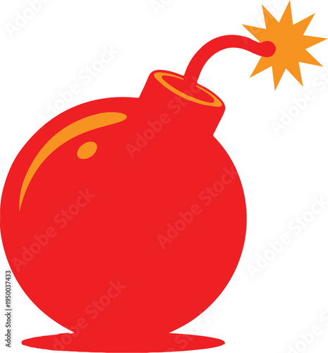 Red Bomb Exploding with Orange Spark Isolated on White Background