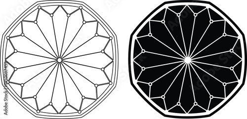 Geometric mandala circle pattern, abstract radial ornament design, sacred geometry vector illustration, decorative symmetry symbol, black and white emblem