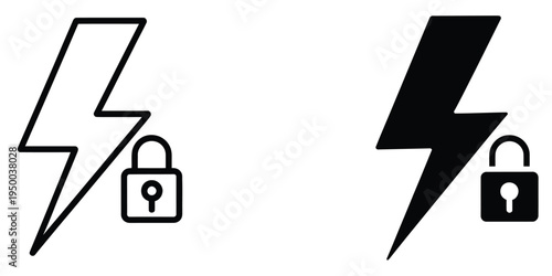 Lightning, lock icon representing security and protection, fast and secure access, cybersecurity and safety concept, modern flat vector illustration