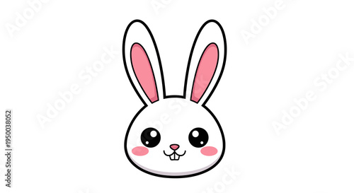 Kawaii Bunny Illustration: Adorable White Rabbit Head with Pink Ears, Cheeks & Cute Expression, Perfect for Easter, Spring, Kids Designs, Baby Products, Pet Industry, Animal Lovers, School Projects, F