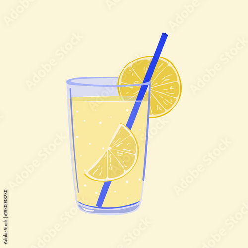 Refreshing lemonade glass with lemon slices illustration