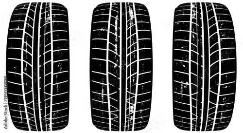 Tire Tread Pattern - Three Car Wheels Isolated on White Background