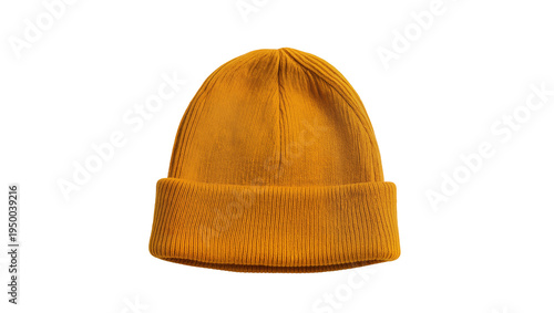 Obraz na płótnie Isolated vibrant mustard yellow ribbed knit beanie hat for cold weather fashion