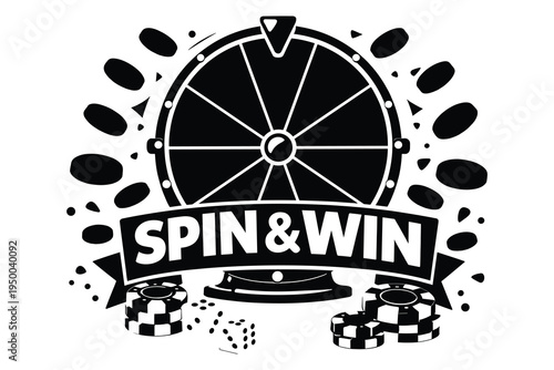 Vibrant retro style wheel of fortune with poker chips and dice for gambling and casino theme design isolated illustration