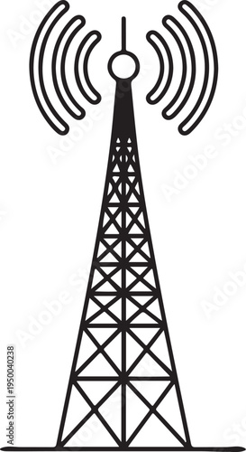Cell Tower Emitting Signals on White Background