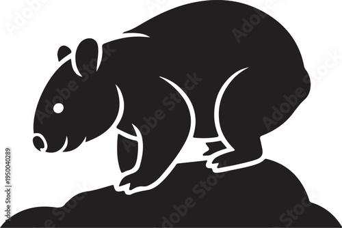 Wombat Silhouette Standing on Rock, Simple Animal Icon