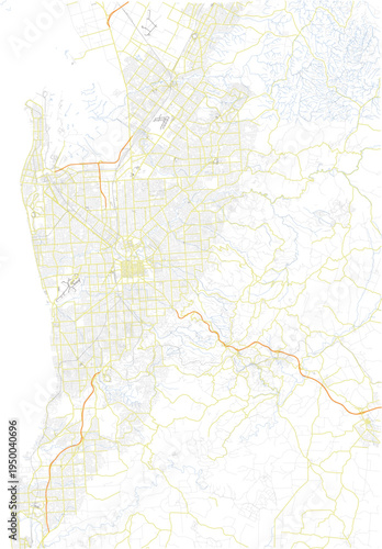 Adelaide Topographic Color Map, Australia with Water Bodies, Nature, Highways and Streets, Editable Vector