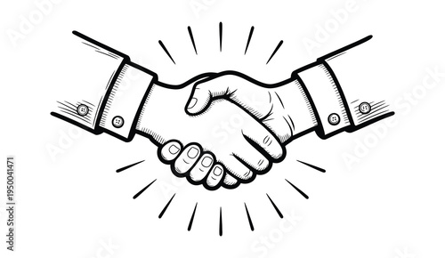 Business Handshake Line Art Illustration symbolizing professional agreement, trust, partnership, and collaboration, clean vector design for business, corporate, and teamwork