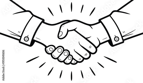 Business Handshake Line Art Illustration symbolizing professional agreement, trust, partnership, and collaboration, clean vector design for business, corporate, and teamwork
