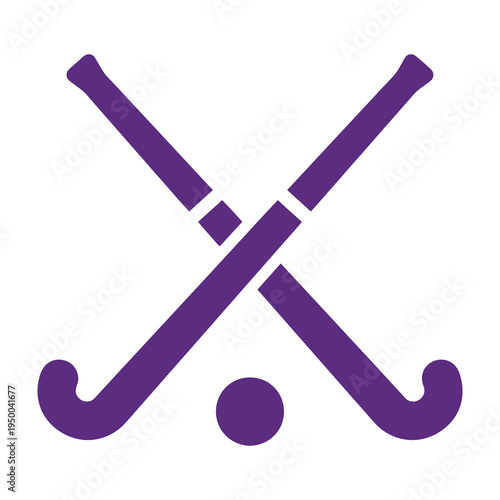 Purple field hockey sticks crossed with ball on white background sports equipment symbol