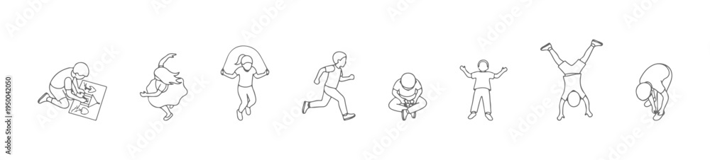 Obraz premium Overhead Children Scale Figures - Top View Kids Playing Vector Set for Plan View and Site Design