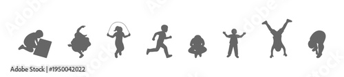 Children Silhouette Vector Icons - Overhead View Playing Kids for Graphic Design and Infographics