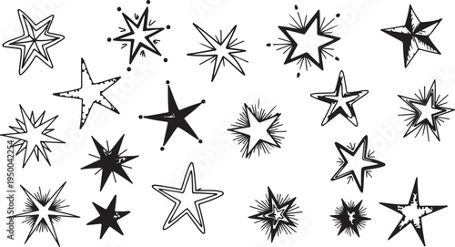 Doodle Chalk Stars and Hand Drawn Black Sketch Star Vector Set
