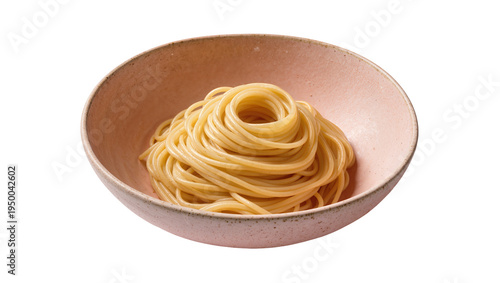 Photography Isolated cooked spaghetti pasta neatly arranged in a simple ceramic bowl ready f