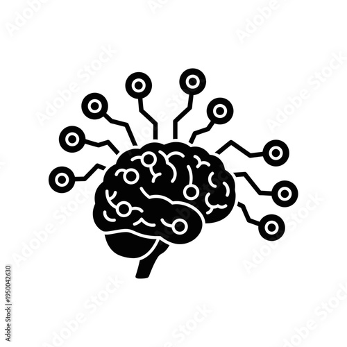 Black silhouette icon illustrating artificial intelligence, smart thinking, and advanced digital processing for modern technology applications and innovative machine learning concepts