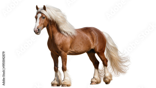 Foto Isolated majestic palomino horse with long flowing blonde mane and tail standing