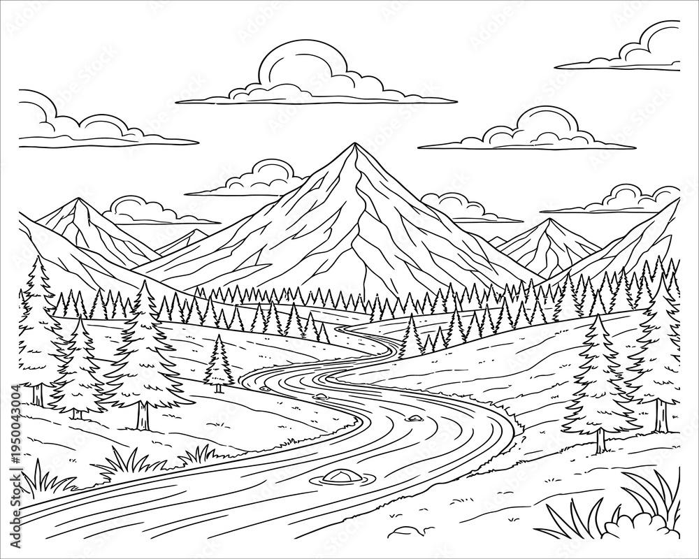 Fototapeta premium Mountain landscape with winding road and trees