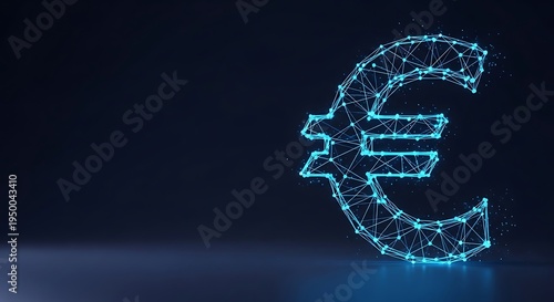 Glowing blue euro symbol on dark background with network connections