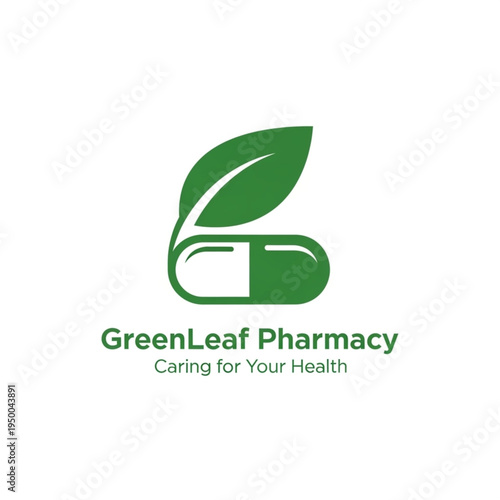 Green Leaf Pharmacy Logo with Pill and Leaf Symbol.