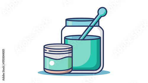 Marine collagen supplement powder jar with spoon nutrition beauty health product concept flat vector illustration