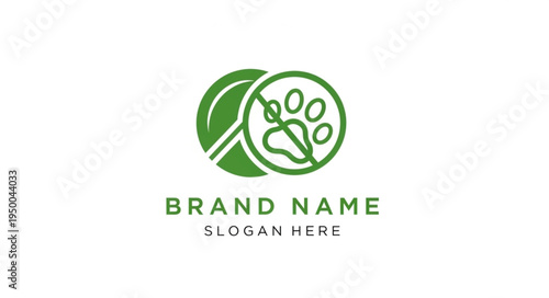 Green Paw Print Logo Design with Leaf Symbol.