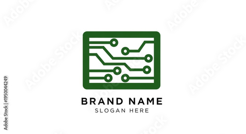 Green circuit board logo with brand name text.