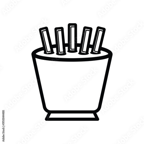 A line drawing of a container with several knives inside it