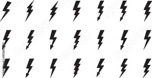 Black Lightning Bolt Icon and Flash Symbol Vector Set
