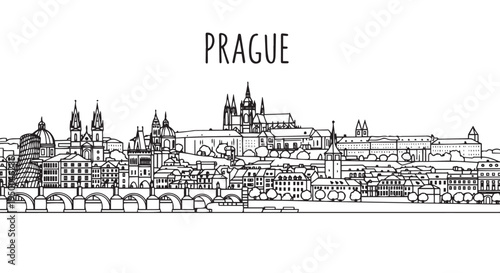 Prague Cityscape Sketch Hand Drawn Outline Vector Illustration
