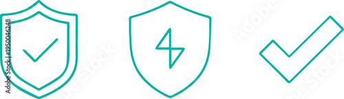 Security and verification icons: shield with checkmark, shield with lightning, checkmark