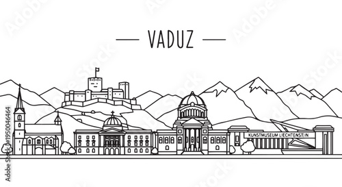 Vaduz City Skyline Panorama Featuring Historic Castle Dome and Modern Museum